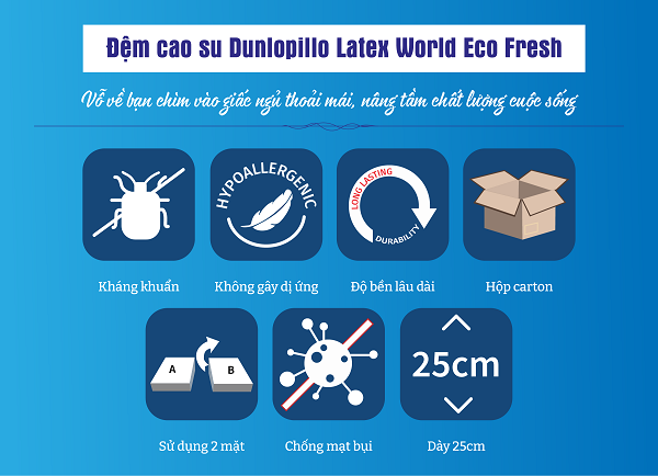 Đệm cao su Dunlopillo Latex World Eco Fresh 25cm